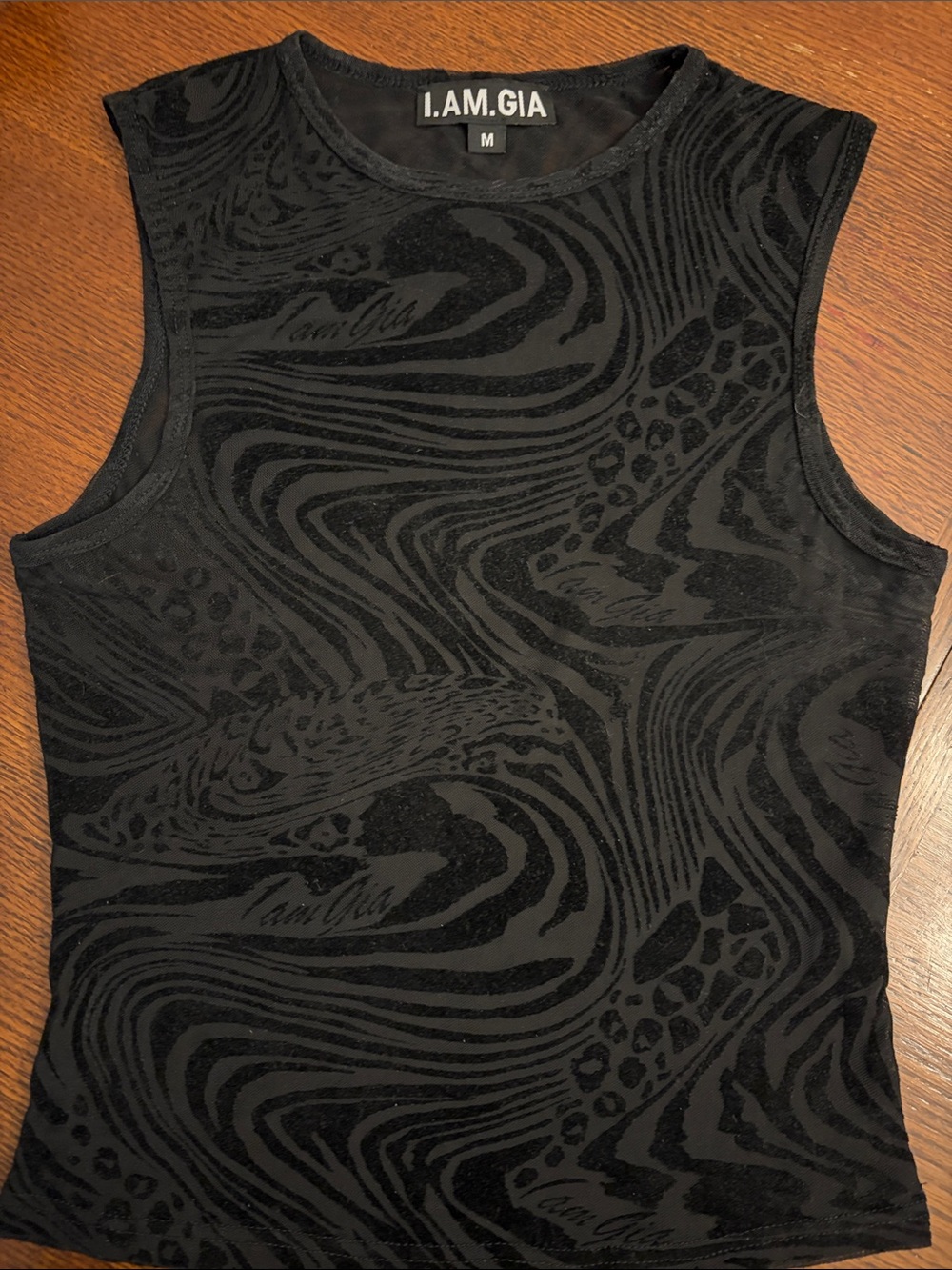 I.AM.GIA Black Flocked Animal-Print Sleeveless Top